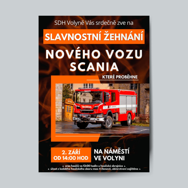 Plakát žehnání vozu Hasiči Volyně